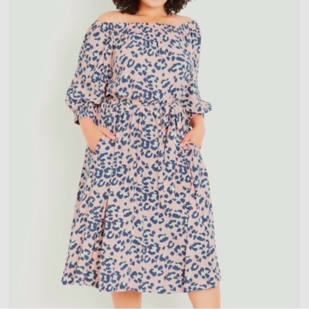 NWT Evan’s Leopard Print Off-Shoulder Dress size 20